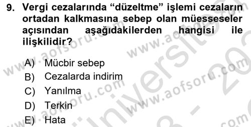 Vergi Ceza Hukuku Dersi 2023 - 2024 Yılı Yaz Okulu Sınav Soruları 9. Soru
