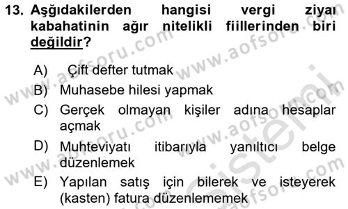 Vergi Ceza Hukuku Dersi 2024 - 2025 Yılı (Vize) Ara Sınav Soruları 13. Soru