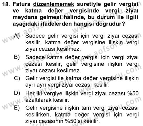 Vergi Ceza Hukuku Dersi 2024 - 2025 Yılı (Vize) Ara Sınav Soruları 18. Soru