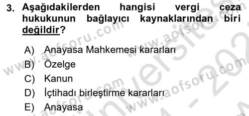 Vergi Ceza Hukuku Dersi 2024 - 2025 Yılı (Vize) Ara Sınav Soruları 3. Soru