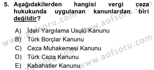 Vergi Ceza Hukuku Dersi 2024 - 2025 Yılı (Vize) Ara Sınav Soruları 5. Soru