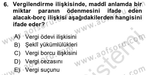 Vergi Ceza Hukuku Dersi 2024 - 2025 Yılı (Vize) Ara Sınav Soruları 6. Soru