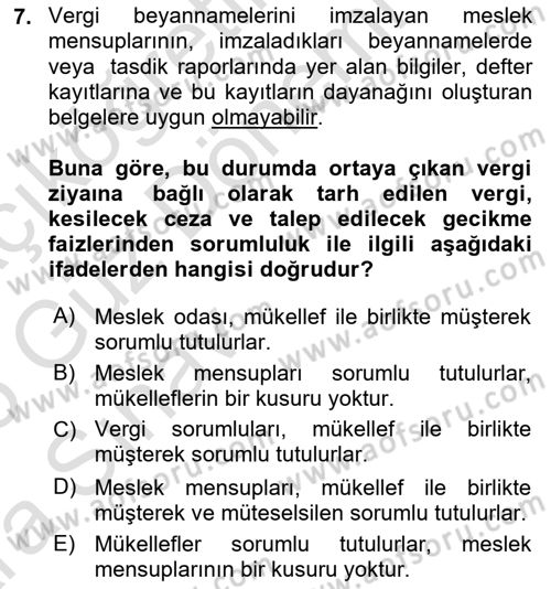 Vergi Ceza Hukuku Dersi 2024 - 2025 Yılı (Vize) Ara Sınav Soruları 7. Soru