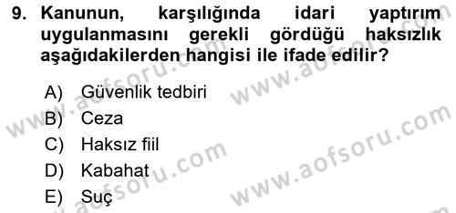 Vergi Ceza Hukuku Dersi 2024 - 2025 Yılı (Vize) Ara Sınav Soruları 9. Soru