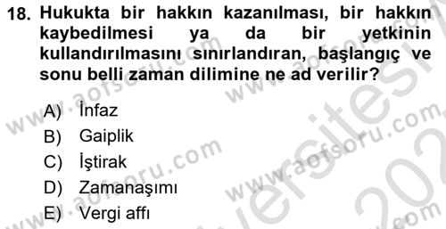 Vergi Ceza Hukuku Dersi 2024 - 2025 Yılı (Final) Dönem Sonu Sınav Soruları 18. Soru