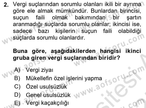 Vergi Ceza Hukuku Dersi 2024 - 2025 Yılı (Final) Dönem Sonu Sınav Soruları 2. Soru