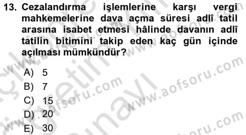 Vergi Ceza Hukuku Dersi 2024 - 2025 Yılı Yaz Okulu Sınav Soruları 13. Soru
