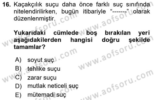 Vergi Ceza Hukuku Dersi 2024 - 2025 Yılı Yaz Okulu Sınav Soruları 16. Soru