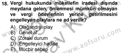 Vergi İcra Hukuku Dersi 2012 - 2013 Yılı (Vize) Ara Sınav Soruları 18. Soru