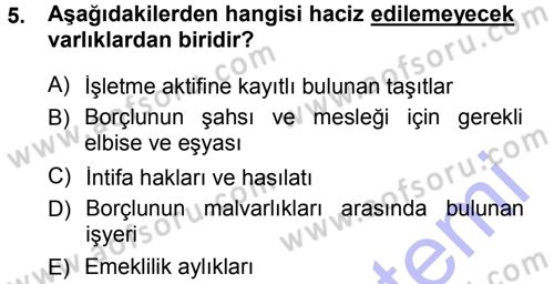 Vergi İcra Hukuku Dersi 2012 - 2013 Yılı (Final) Dönem Sonu Sınav Soruları 5. Soru