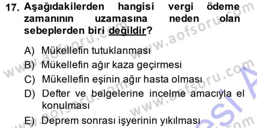 Vergi İcra Hukuku Dersi 2014 - 2015 Yılı (Vize) Ara Sınav Soruları 17. Soru