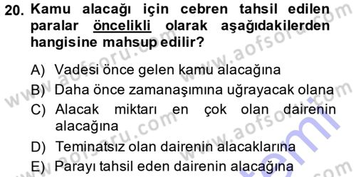 Vergi İcra Hukuku Dersi 2014 - 2015 Yılı (Vize) Ara Sınav Soruları 20. Soru