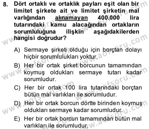 Vergi İcra Hukuku Dersi 2014 - 2015 Yılı (Vize) Ara Sınav Soruları 8. Soru