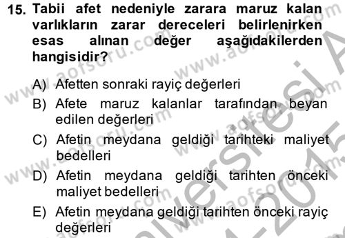 Vergi İcra Hukuku Dersi 2014 - 2015 Yılı (Final) Dönem Sonu Sınav Soruları 15. Soru