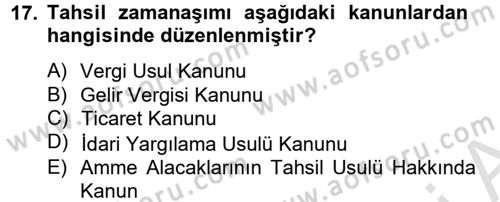 Vergi İcra Hukuku Dersi 2014 - 2015 Yılı Tek Ders Sınav Soruları 17. Soru