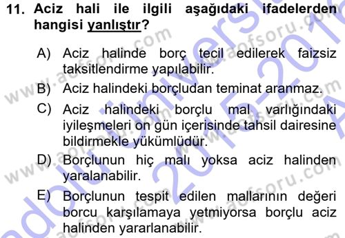 Vergi İcra Hukuku Dersi 2015 - 2016 Yılı (Vize) Ara Sınav Soruları 11. Soru