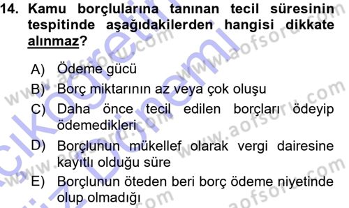 Vergi İcra Hukuku Dersi 2015 - 2016 Yılı (Vize) Ara Sınav Soruları 14. Soru