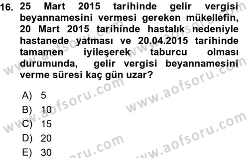 Vergi İcra Hukuku Dersi 2015 - 2016 Yılı (Vize) Ara Sınav Soruları 16. Soru