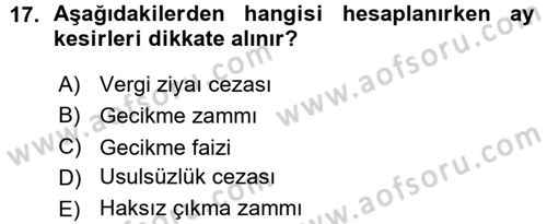Vergi İcra Hukuku Dersi 2015 - 2016 Yılı (Vize) Ara Sınav Soruları 17. Soru