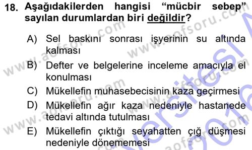 Vergi İcra Hukuku Dersi 2015 - 2016 Yılı (Vize) Ara Sınav Soruları 18. Soru