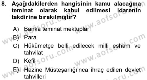 Vergi İcra Hukuku Dersi 2015 - 2016 Yılı (Vize) Ara Sınav Soruları 8. Soru
