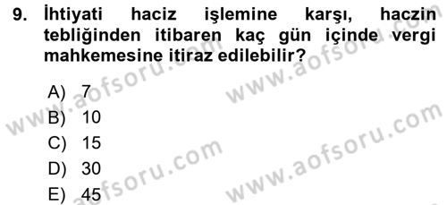 Vergi İcra Hukuku Dersi 2015 - 2016 Yılı (Vize) Ara Sınav Soruları 9. Soru