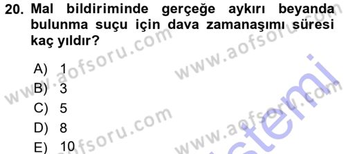 Vergi İcra Hukuku Dersi 2015 - 2016 Yılı (Final) Dönem Sonu Sınav Soruları 20. Soru