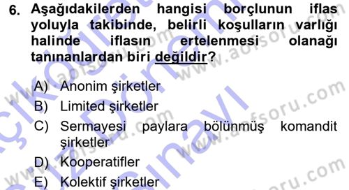 Vergi İcra Hukuku Dersi 2015 - 2016 Yılı (Final) Dönem Sonu Sınav Soruları 6. Soru