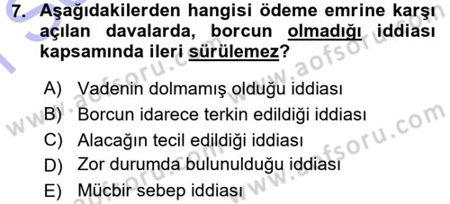 Vergi İcra Hukuku Dersi 2015 - 2016 Yılı (Final) Dönem Sonu Sınav Soruları 7. Soru