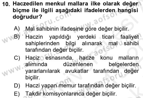 Vergi İcra Hukuku Dersi 2015 - 2016 Yılı Tek Ders Sınav Soruları 10. Soru