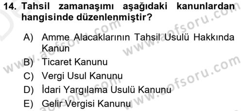 Vergi İcra Hukuku Dersi 2015 - 2016 Yılı Tek Ders Sınav Soruları 14. Soru