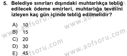 Vergi İcra Hukuku Dersi 2015 - 2016 Yılı Tek Ders Sınav Soruları 5. Soru