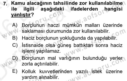 Vergi İcra Hukuku Dersi 2015 - 2016 Yılı Tek Ders Sınav Soruları 7. Soru