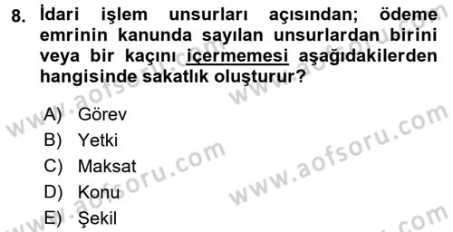 Vergi İcra Hukuku Dersi 2015 - 2016 Yılı Tek Ders Sınav Soruları 8. Soru