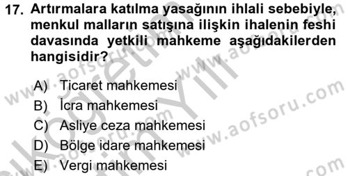 Vergi İcra Hukuku Dersi 2016 - 2017 Yılı 3 Ders Sınav Soruları 17. Soru