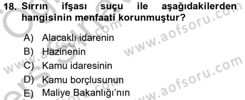 Vergi İcra Hukuku Dersi 2016 - 2017 Yılı 3 Ders Sınav Soruları 18. Soru