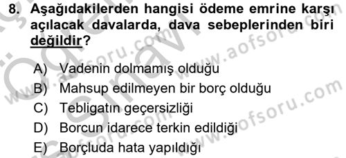 Vergi İcra Hukuku Dersi 2016 - 2017 Yılı 3 Ders Sınav Soruları 8. Soru