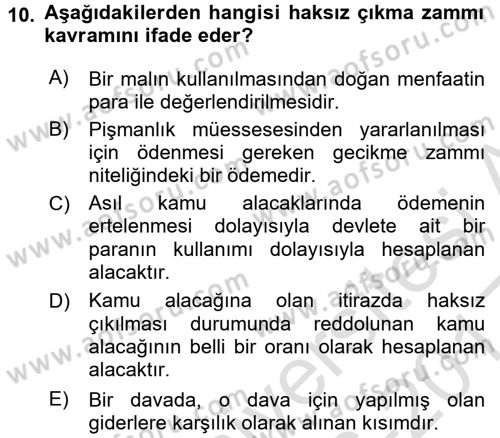 Vergi İcra Hukuku Dersi 2016 - 2017 Yılı (Vize) Ara Sınav Soruları 10. Soru