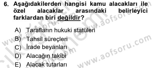 Vergi İcra Hukuku Dersi 2016 - 2017 Yılı (Vize) Ara Sınav Soruları 6. Soru