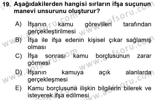 Vergi İcra Hukuku Dersi 2016 - 2017 Yılı (Final) Dönem Sonu Sınav Soruları 19. Soru