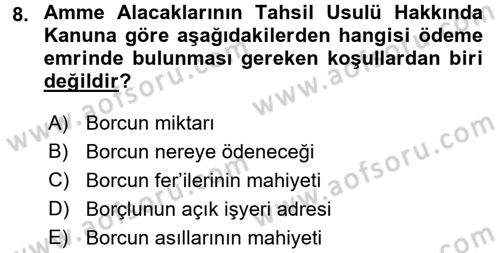 Vergi İcra Hukuku Dersi 2016 - 2017 Yılı (Final) Dönem Sonu Sınav Soruları 8. Soru
