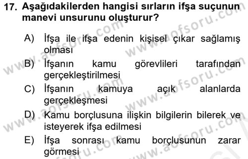 Vergi İcra Hukuku Dersi 2017 - 2018 Yılı 3 Ders Sınav Soruları 17. Soru