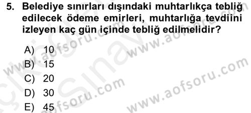 Vergi İcra Hukuku Dersi 2017 - 2018 Yılı 3 Ders Sınav Soruları 5. Soru