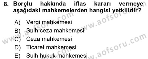 Vergi İcra Hukuku Dersi 2017 - 2018 Yılı 3 Ders Sınav Soruları 8. Soru
