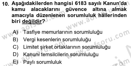 Vergi İcra Hukuku Dersi 2017 - 2018 Yılı (Vize) Ara Sınav Soruları 10. Soru