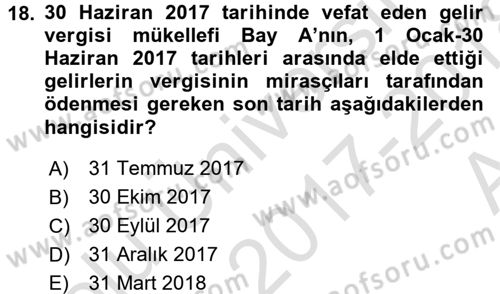 Vergi İcra Hukuku Dersi 2017 - 2018 Yılı (Vize) Ara Sınav Soruları 18. Soru
