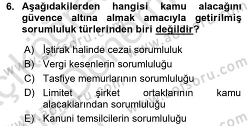 Vergi İcra Hukuku Dersi 2017 - 2018 Yılı (Vize) Ara Sınav Soruları 6. Soru