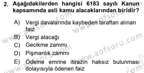 Vergi İcra Hukuku Dersi 2017 - 2018 Yılı (Final) Dönem Sonu Sınav Soruları 2. Soru