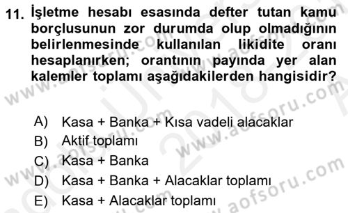 Vergi İcra Hukuku Dersi 2018 - 2019 Yılı (Vize) Ara Sınav Soruları 11. Soru