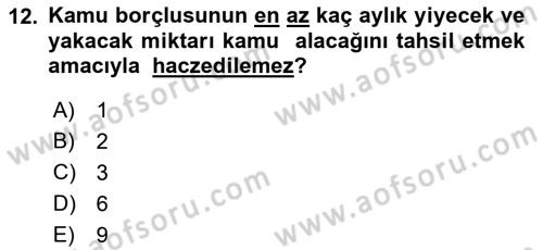 Vergi İcra Hukuku Dersi 2018 - 2019 Yılı (Vize) Ara Sınav Soruları 12. Soru